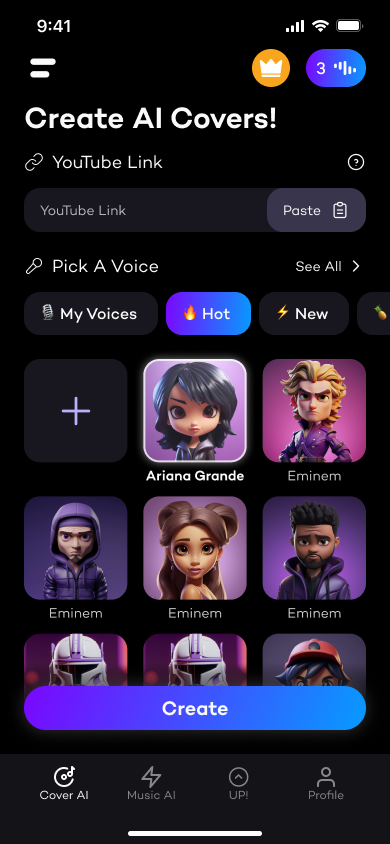 Music AI App Screen Home Page